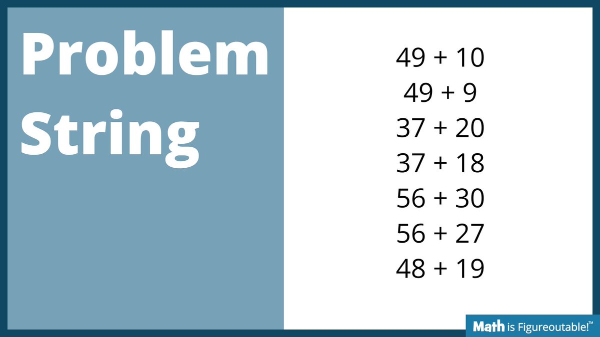 pwharris's tweet image. #TryThisTuesday
A #ProblemString building intuition to naturally lead to reasoning about addition and place value!

Coolest routine out there!

-Give one at a time
-Ask about thinking
-Make thinking visible
-Repeat
-Compare!

#MathIsFigureOutAble #MTBoS #ITeachMath #MathEd