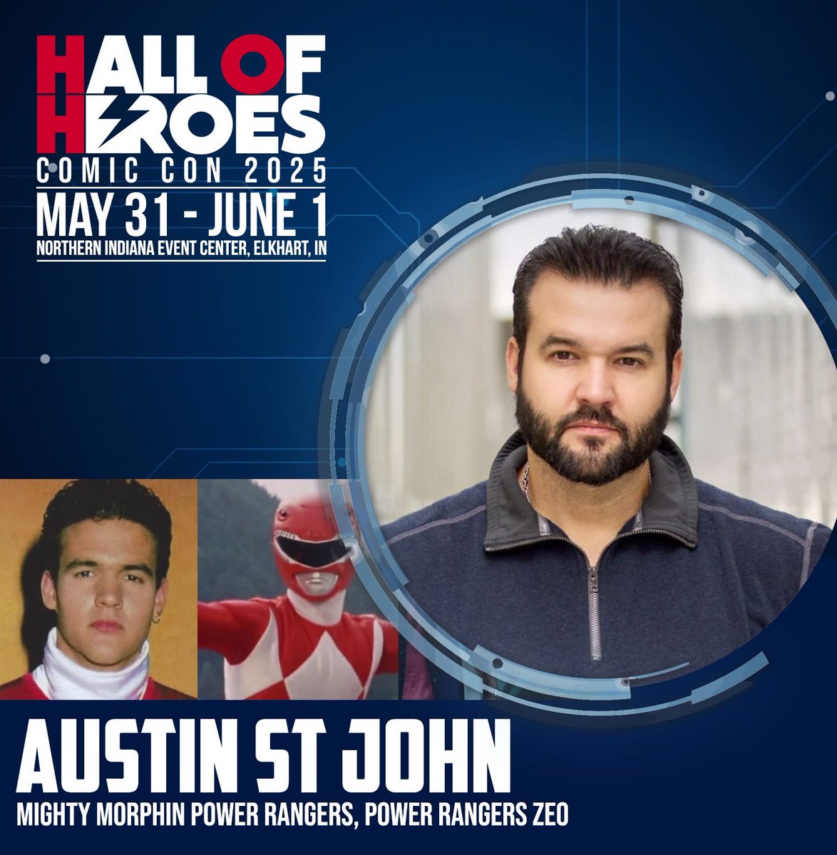 ASJAustin's tweet photo. Join me in Indiana! I’ll be at Hall of Heroes Comic Con in Elkhart, IN May 31st - June 1st! Come join me and share your stories, take pictures or get autographs. I look forward to seeing you there! https://t.co/A80FYUD1Oj #powerrangers #mmpr #rangertoreaper #redempt1on #hoh https://t.co/ZE5OJ2eJ80