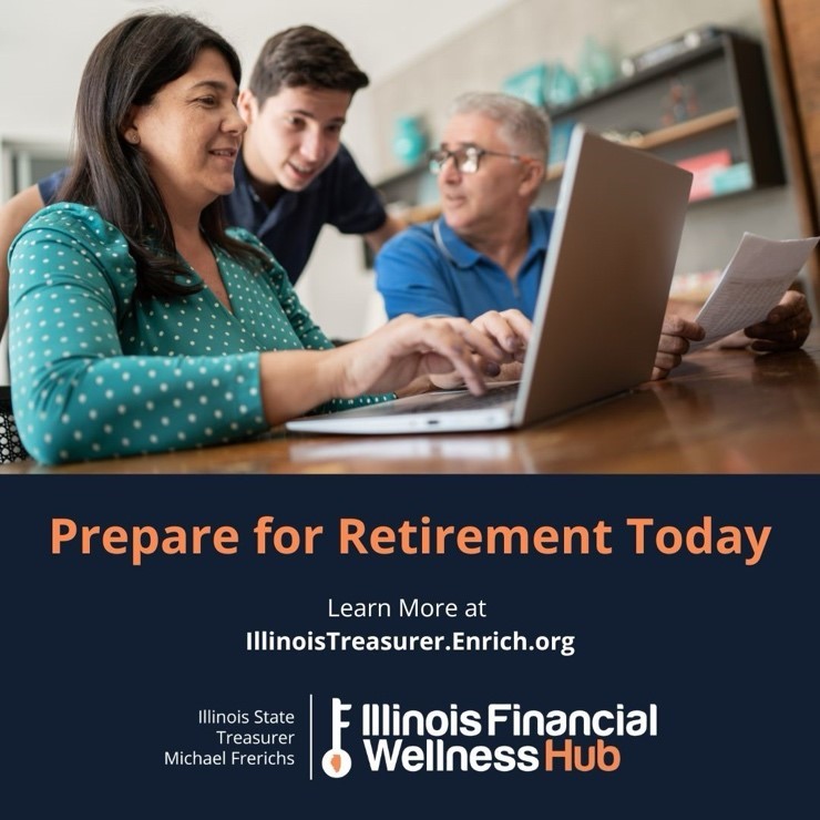 senatorellman's tweet photo. Are you on track for retirement? Find out in two minutes or less with the Illinois Financial Wellness Hub’s Retirement Analyzer Tool. Estimate your future: https://t.co/kbXm4XoRIY https://t.co/IFlNgDRI7N