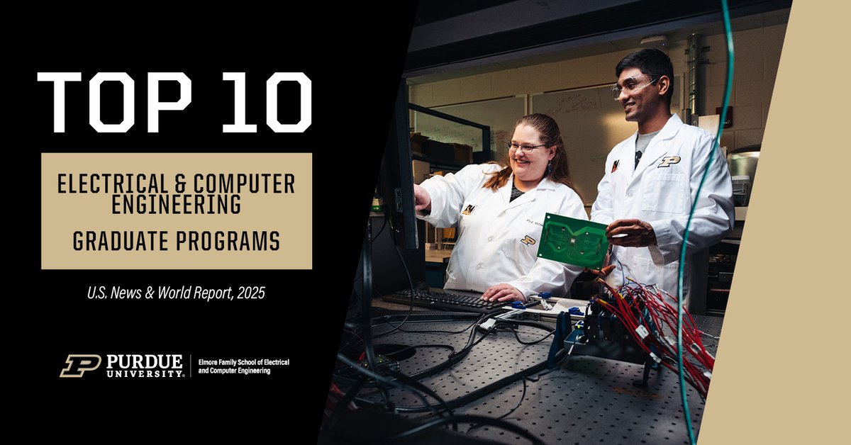 PurdueECE (@purdueece) on Twitter photo For the fourth consecutive year, #PurdueECE's graduate programs are in the top ten in U.S. News & World Report!
The EE and CmpE programs ranked #9 in the latest <a href="/usnews/">U.S. News & World Report</a> rankings.
Details: bit.ly/rankings25-ece For the fourth consecutive year, #PurdueECE's graduate programs are in the top ten in U.S. News & World Report!
The EE and CmpE programs ranked #9 in the latest <a href="/usnews/">U.S. News & World Report</a> rankings.
Details: bit.ly/rankings25-ece