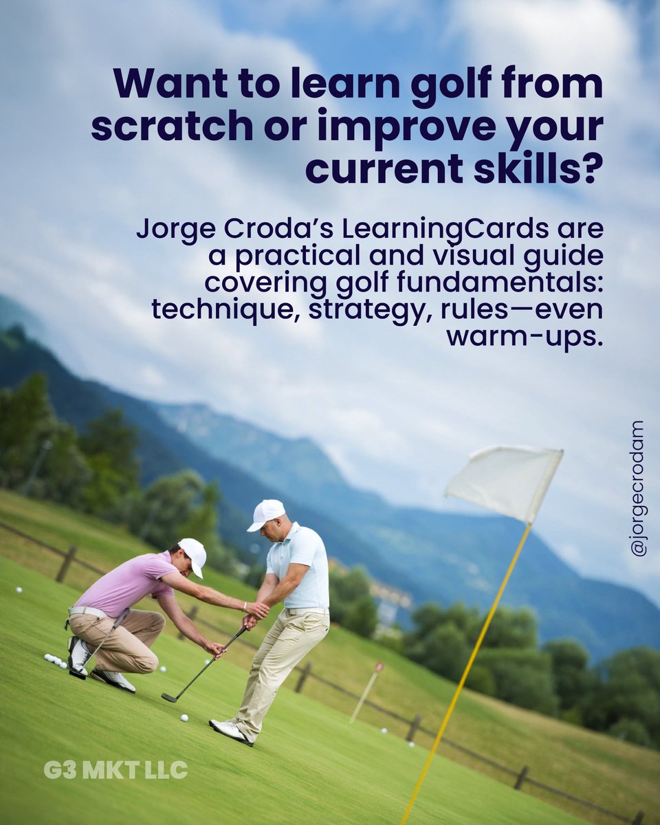 jorgecroda's tweet image. 🏌️‍♂️ Get them at golf.crodagolf.com
Want to learn golf from scratch or improve your current skills?
Jorge Croda’s LearningCards are a practical and visual guide covering golf fundamentals: technique, strategy, rules—even warm-ups. 📘✨

#LearnGolf #LearningCards