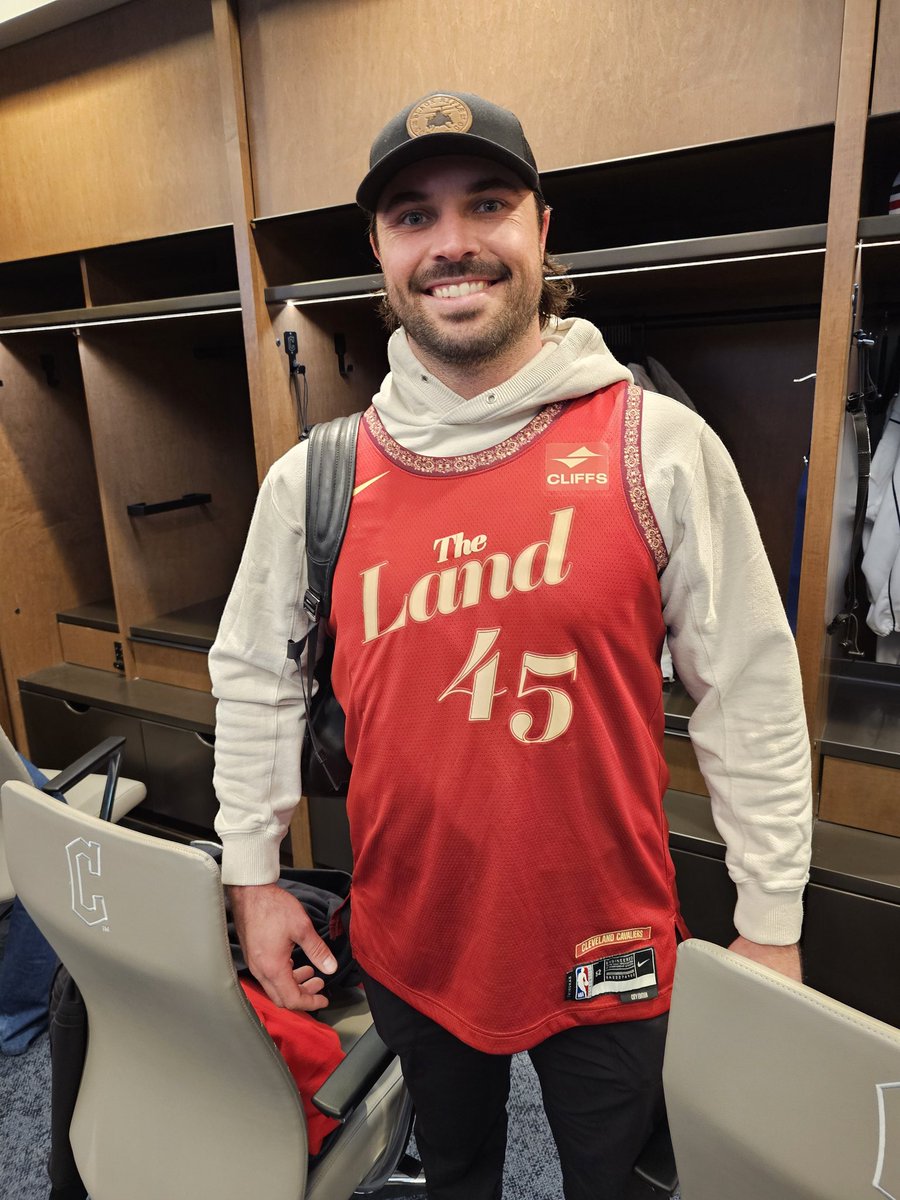 camijustice's tweet photo. Austin Hedges representing the #Cavs after the #Guardians home opener win. https://t.co/yTcWupJvtj