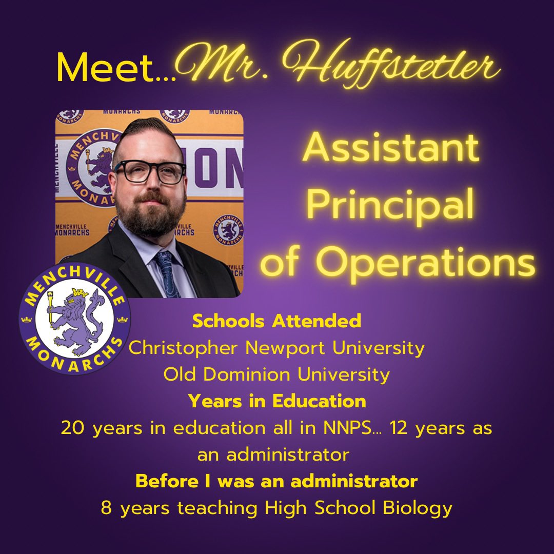 It’s National Assistant Principal Week. Each day we’ll feature each one of our awesome APs. Today’s feature is our APO, Mr. Huffstetler!

#menchville #menchvillehighschool #teamMHS #NNPSproud