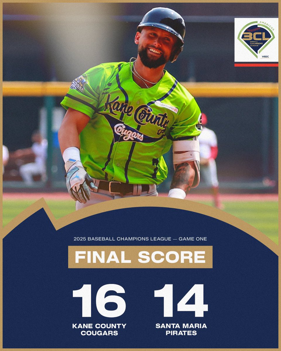 30 run game? We’re so back. 

The <a href="/KCCougars/">Kane County Cougars</a> grab the win! ✅

#BaseballChampionsLeague