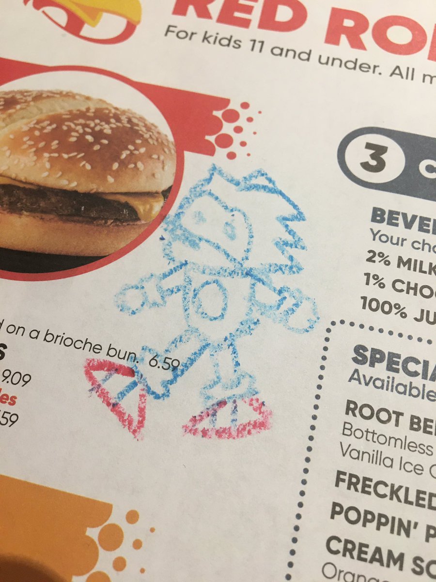 Asked for the kids menu just for the crayons. Drew a Sonic.