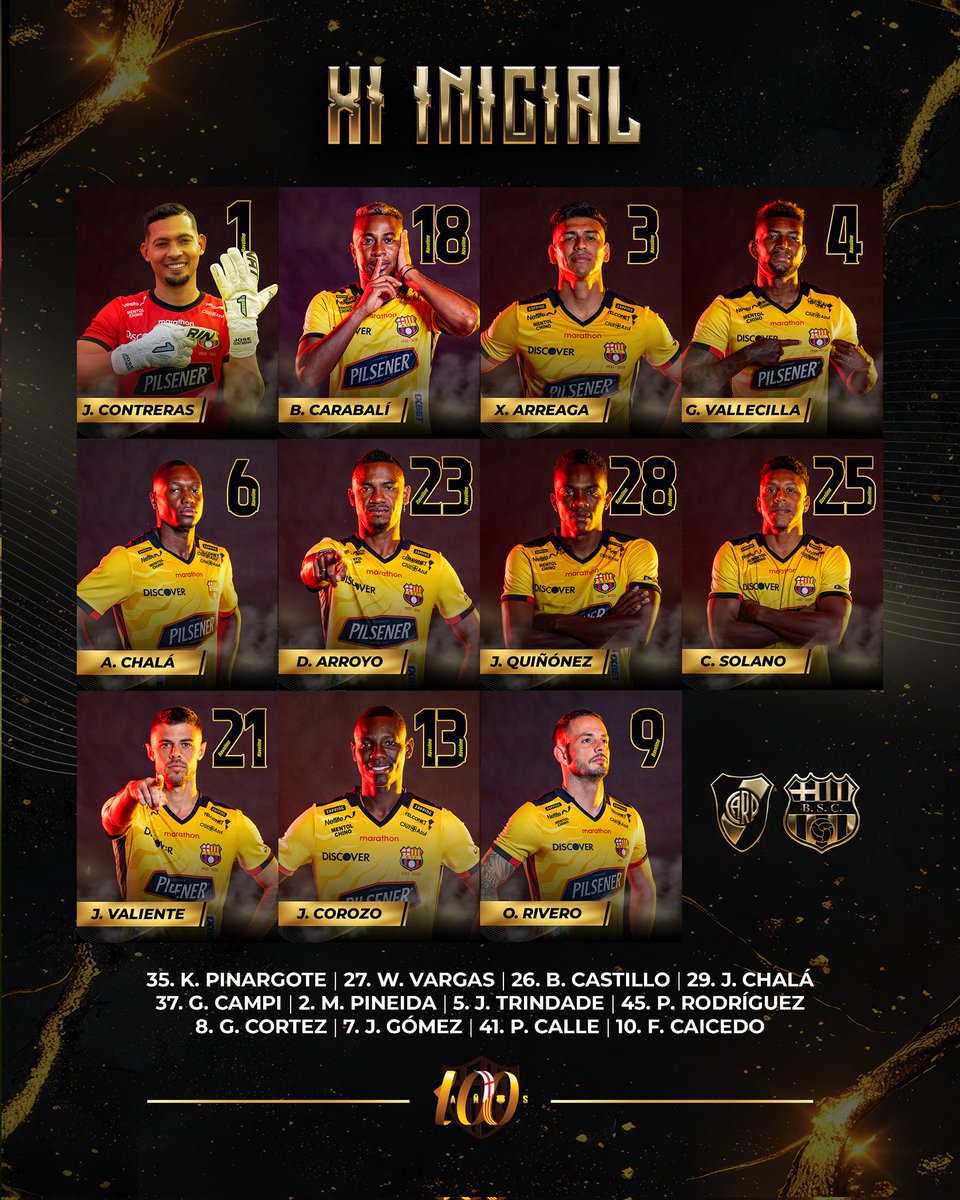 BarcelonaSC's tweet photo. ¡Nuestro XI para la fecha 2 en la @Libertadores!
#RiverBSC
#ConmebolLibertadores https://t.co/3uDF6QhdVB