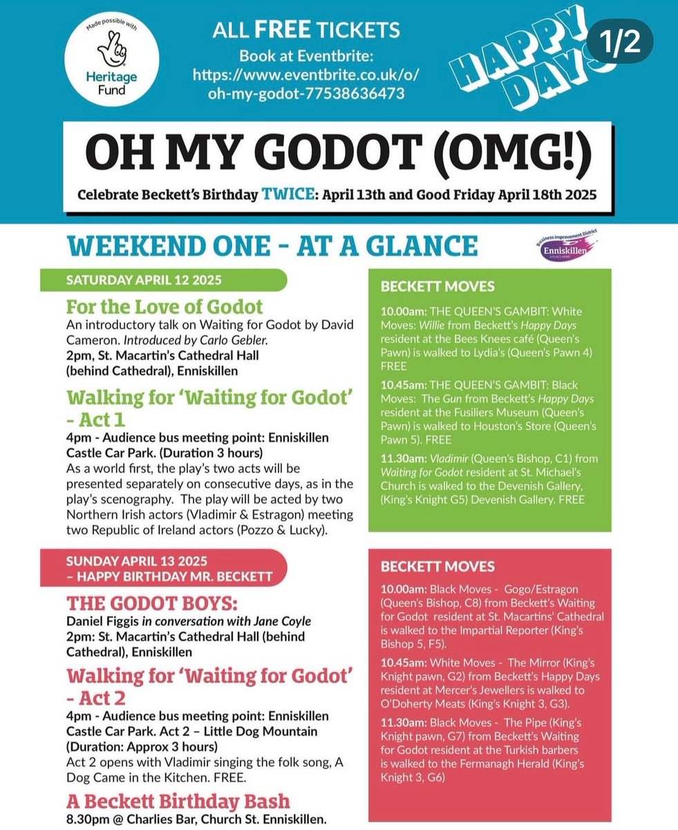 Check out Weekend One of #OMG! A festival featuring leading #actors, #novelists, #poets and #musicians celebrating Beckett’s birthday. #SamuelBeckett #literature #creativity