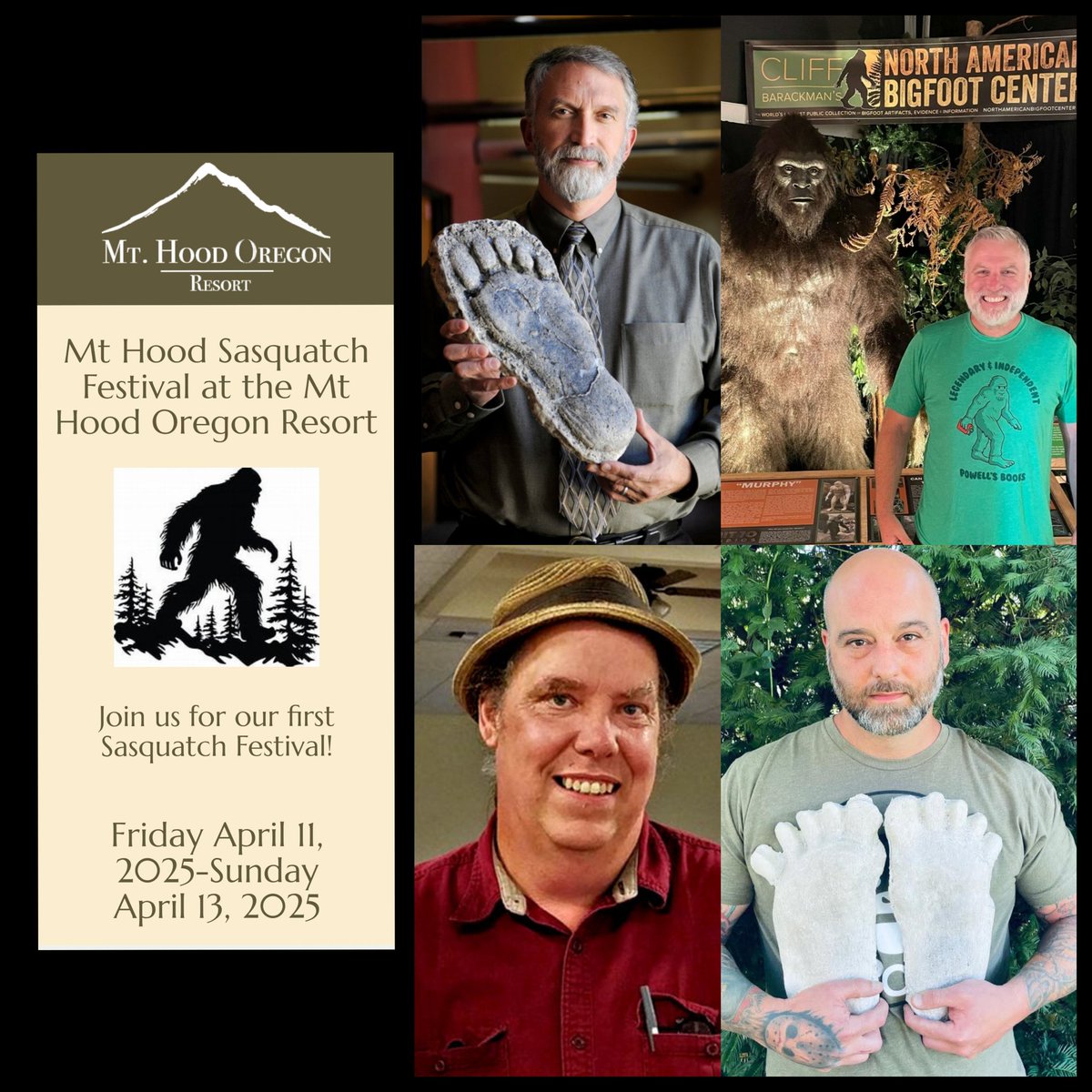Coming up this weekend at the Mt Hood Resort in Oregon is the Mt Hood Sasquatch Festival!!! Come out to meet and say hi to Dr Jeff Meldrum, Cliff Barackman, Marc Myrsell and Michael Freeman! It's going to be a great weekend at an amazing location!!!
