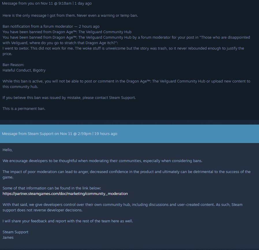 CakeMando's tweet photo. Imagine a world where you can be falsely labeled for #Bigotry and if you follow the proper way given they will silence you from even asking for help. No need to imagine @Steam lets @dragonage mods run wild and do just that to its users. #DragonAgeVeilguard #steamdeck  #steamworks https://t.co/VcnctengTi