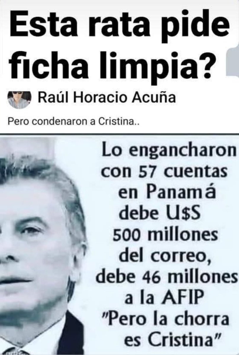 claudio_home's tweet photo. ESTO OCULTA EL PRO Y MUGRICIO MACRI Y LA RUNFLA QUE APOYA ESTE GOBIERNO DE MIERRRRDA!!!
FICHA SUCIA HAY QUE TRATAR, NO FICHA LIMPIA, ESTAS MAS SUCIO QUE UNA PAPA, LA GENTE NO ES MAS BOLUDA!!!
#MacriEstafador
#MacriRoboUnFMI
#MacriContrabandista https://t.co/1SlN7yf8SF
