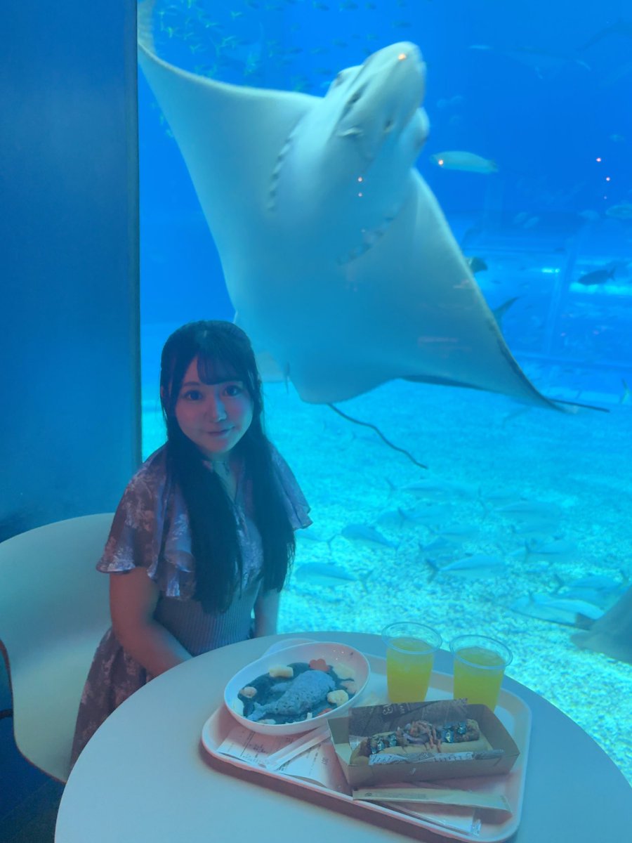 おはよ☀水族館でご飯食べたよ🩵