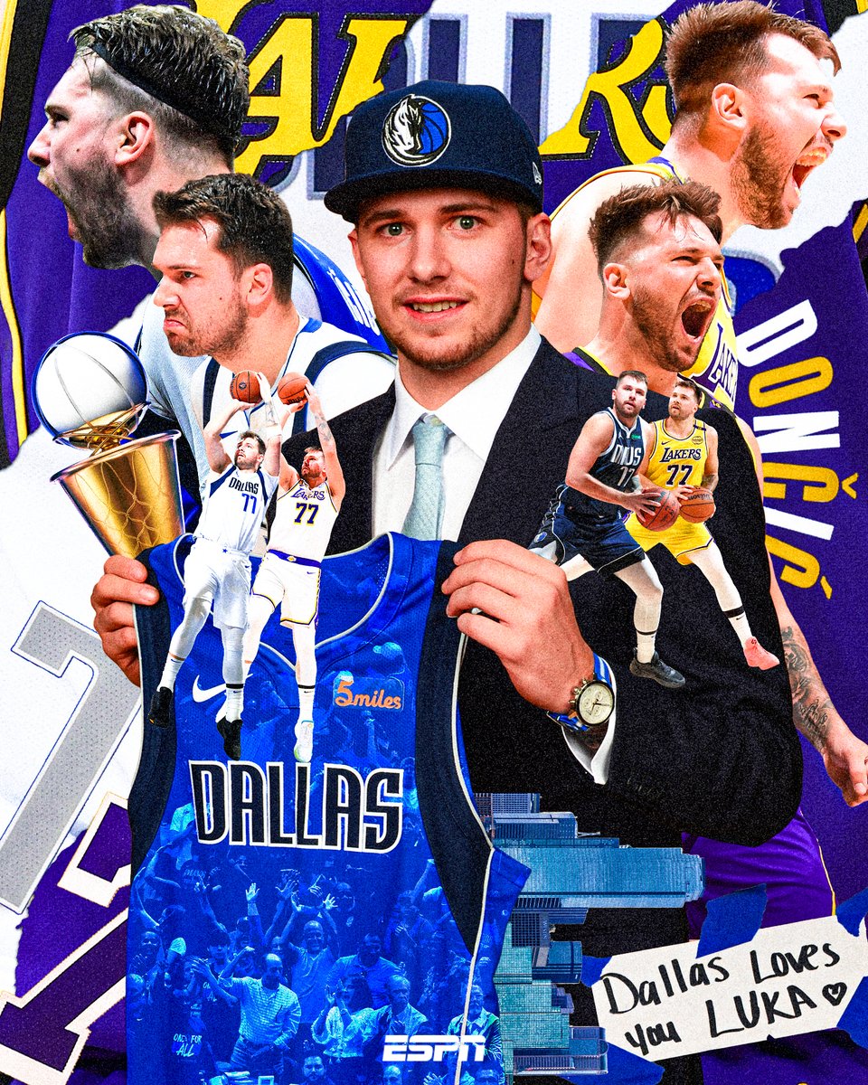 espn's tweet photo. A homecoming showdown: Luka returns to Dallas to face off against his former team 🍿

Lakers vs. Mavs | 7:30 PM ET on ESPN 📺 https://t.co/jsUznOTGTF