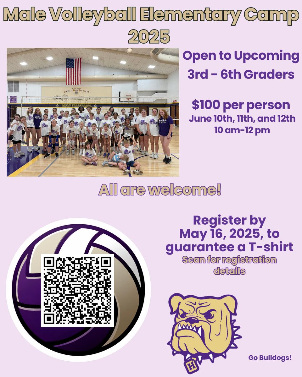 It is that time of the year!! We are excited to host our annual Youth Volleyball Camps June 10th–12th.

Elementary Camp (3rd–6th) 10 AM–12 PM
Middle School Camp (7th–incoming 9th) 1 PM–3 PM

$100 for 3 days of learning and fun!  Led by the Male High Girls &amp; Boys Volleyball Teams