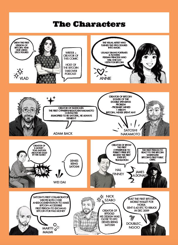 Vladcostea's tweet photo. My girlfriend and I are working on a manga about the first year of Bitcoin 

It describes the event that happened between August 2008 (Satoshi’s e-mails to Adam Back &amp; Wei Dai) and January 3rd 2010 (Bitcoin’s first anniversary). 

The goal is to make Bitcoin history fun! https://t.co/WfubvrpNQZ