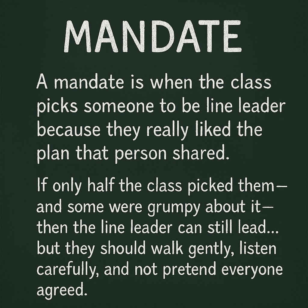 Kindercalling's tweet photo. Class, let’s learn a new word today: MANDATE https://t.co/GQNeGHCjWj