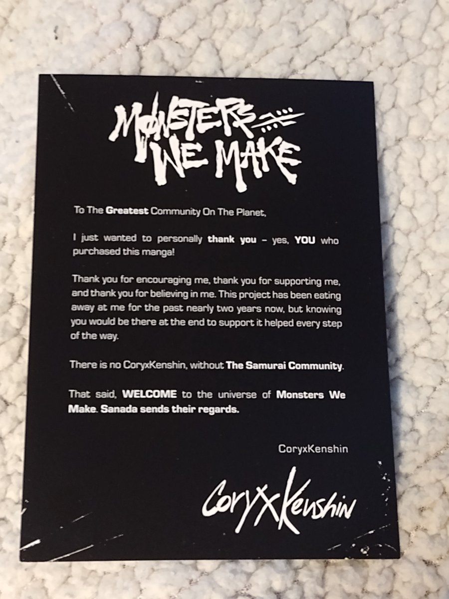 ZealousJustice's tweet photo. As sick as I am, it arrived today and I'm so excited! @CoryxKenshin The manga is here and Imma bout to dive in! No freaky. So proud to support the homie that was a driving force in me doing what I love doing now. Thank you bro!

#SamuraiStandUp #SamuraiStrong #MonstersWeMake https://t.co/LRdWxNUAUW