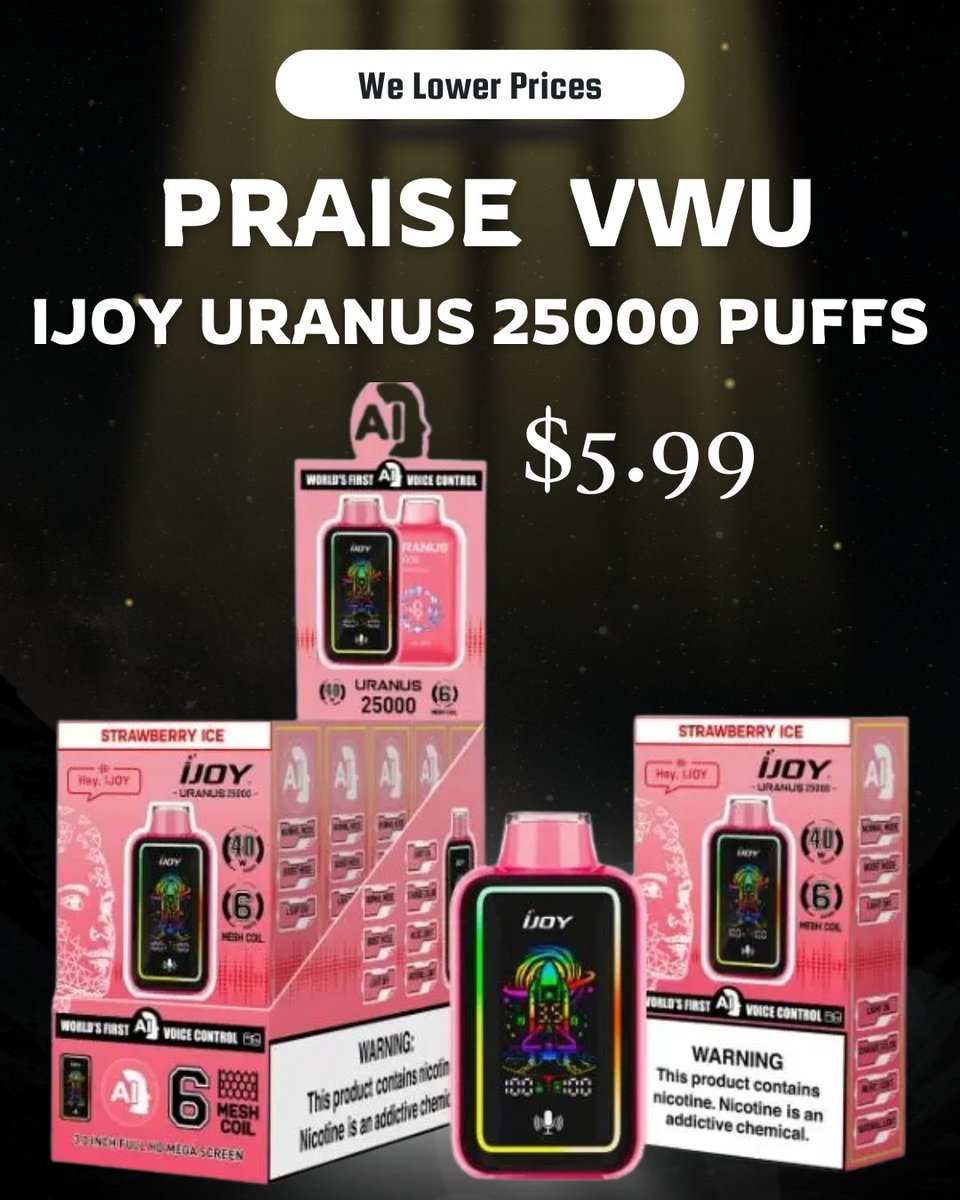 Along with the Normal and Boost Modes, the IJOY Uranus 25,000 Puff Disposable comes with ground-breaking voice technology that allows you to switch them on and off the light patterns the way you want. This is the bomb!

vapewholesaleusa.com/ijoy-uranus-25…