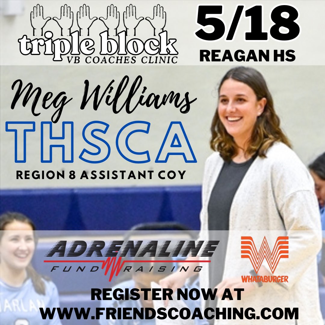FriendsCoachTX's tweet image. Triple Block VB Coaches Clinic 🙌🙌🙌 Sponsored by Adrenaline Fundraising and Whataburger! Friends Coaching was born from a shared passion: the belief that coaching, at its heart, is about connection and community. Go to friendscoaching.com for more info and to register!