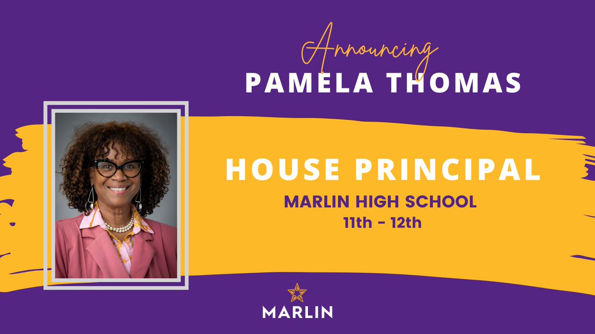 We are thrilled to announce that Mrs. Pamela Thomas will be taking on a new role as the House Principal for 11th-12th grades and Lead Marlin High School House Principal for the 2025-2026 school year!

Join us in congratulating Mrs. Thomas on this well-deserved appointment!