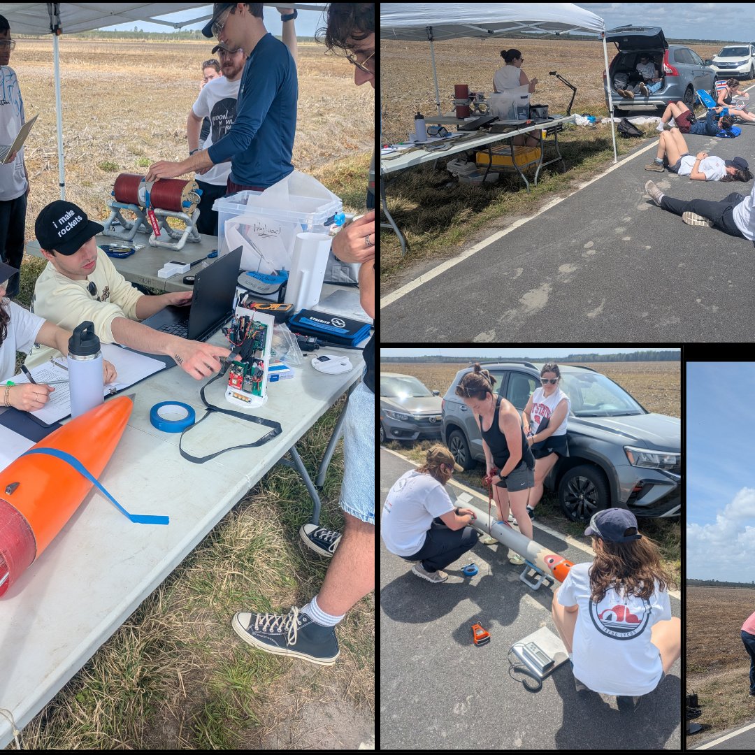 NCSURocketry's tweet photo. Our Senior Design team successfully launched another VDF flight! The rocket flew well, air brakes deployed, and our KE was great. Recovery was a bit messy, but the structure held strong. Next stop: Huntsville! #ncspacegrant #StudentLaunch https://t.co/XMLdVXZdq1