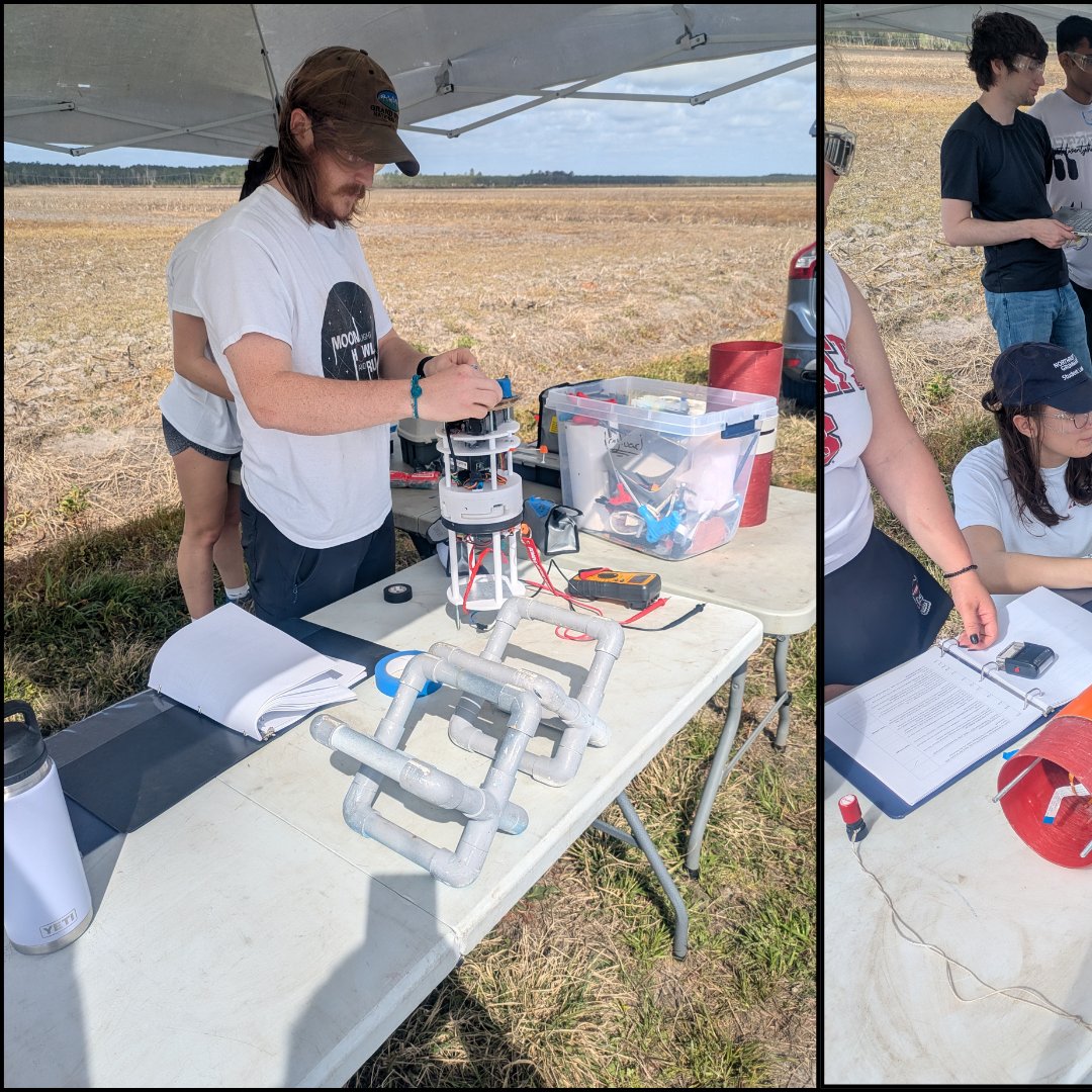 NCSURocketry's tweet photo. Our Senior Design team successfully launched another VDF flight! The rocket flew well, air brakes deployed, and our KE was great. Recovery was a bit messy, but the structure held strong. Next stop: Huntsville! #ncspacegrant #StudentLaunch https://t.co/XMLdVXZdq1