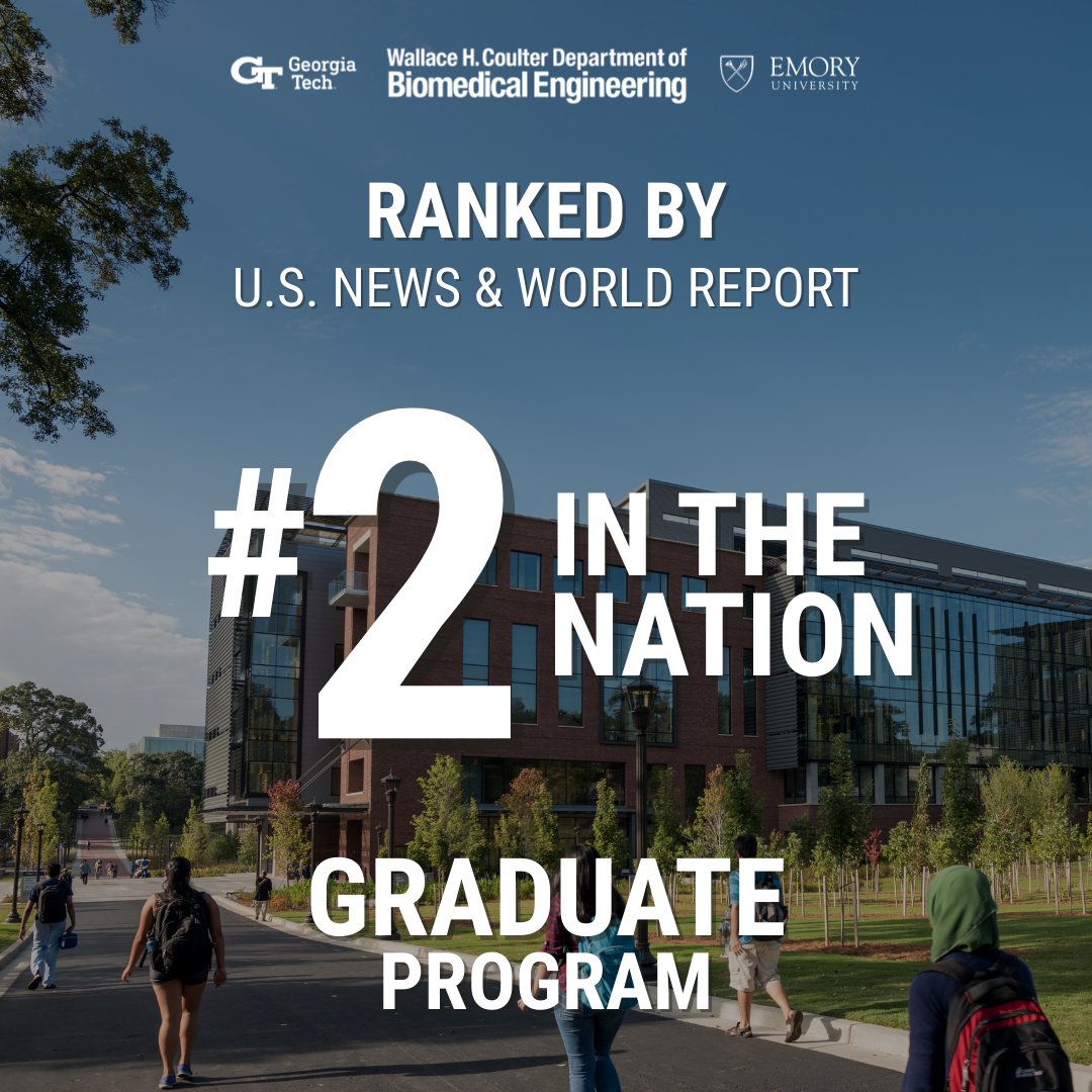 Coulter BME | Emory & Georgia Tech (@coulterbme) on Twitter photo Proud to see our graduate biomedical engineering program ranked No. 2 in the nation by <a href="/usnews/">U.S. News & World Report</a>!
Grateful to our students, faculty, and community who continue to move the field forward with purpose.🐝
Read our story: bit.ly/3G3ZIWD Proud to see our graduate biomedical engineering program ranked No. 2 in the nation by <a href="/usnews/">U.S. News & World Report</a>!
Grateful to our students, faculty, and community who continue to move the field forward with purpose.🐝
Read our story: bit.ly/3G3ZIWD