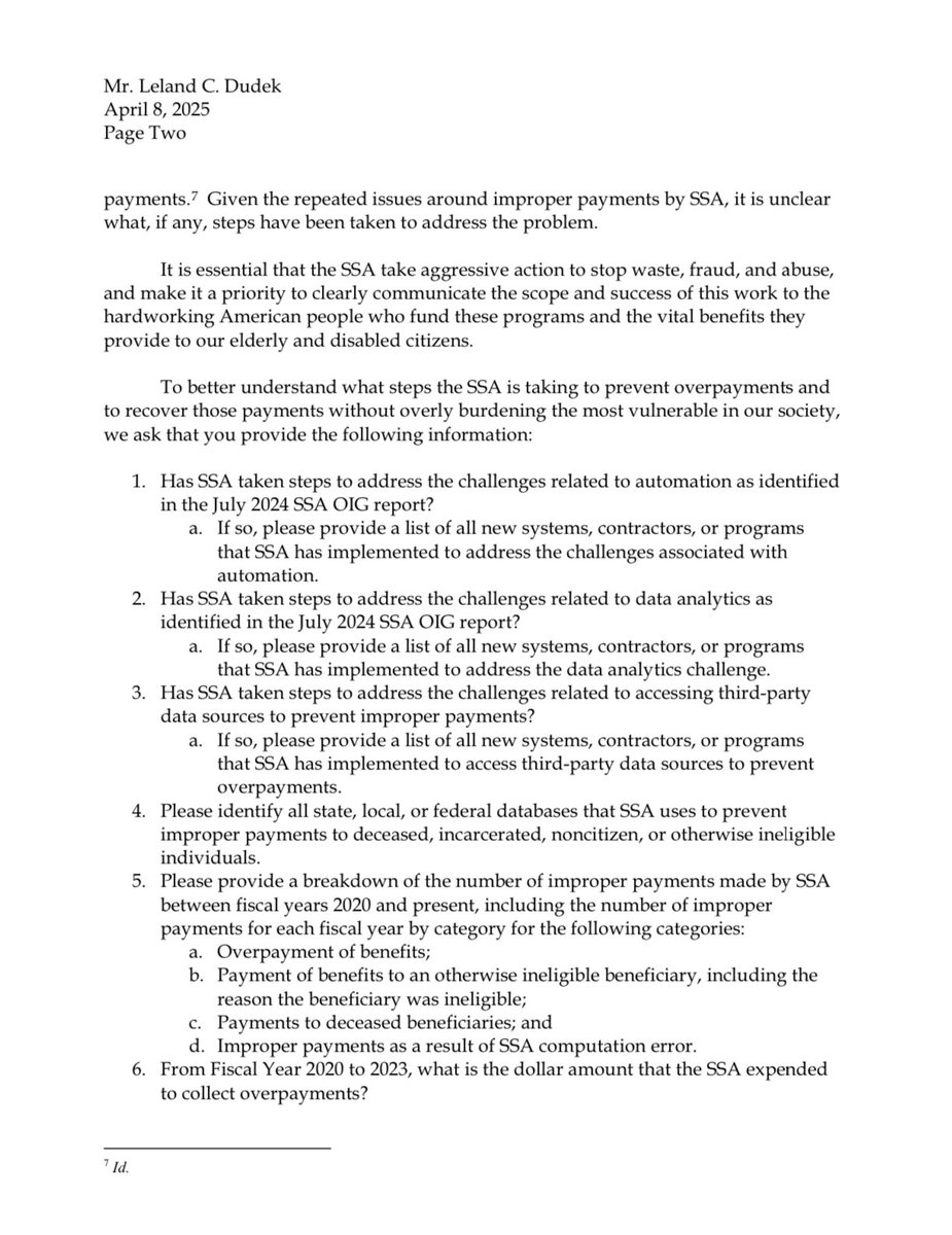 SenateAging's tweet photo. In Feb. 2025, @SocialSecurity released a shocking report exposing $32+ BILLION of improper payments during the Biden admin.

Today, Chairman @SenRickScott &amp; @SenRonJohnson sent a letter calling for answers on what SSA is doing to eliminate waste &amp; protect seniors’ benefits👇 https://t.co/yhCIO8WEX7