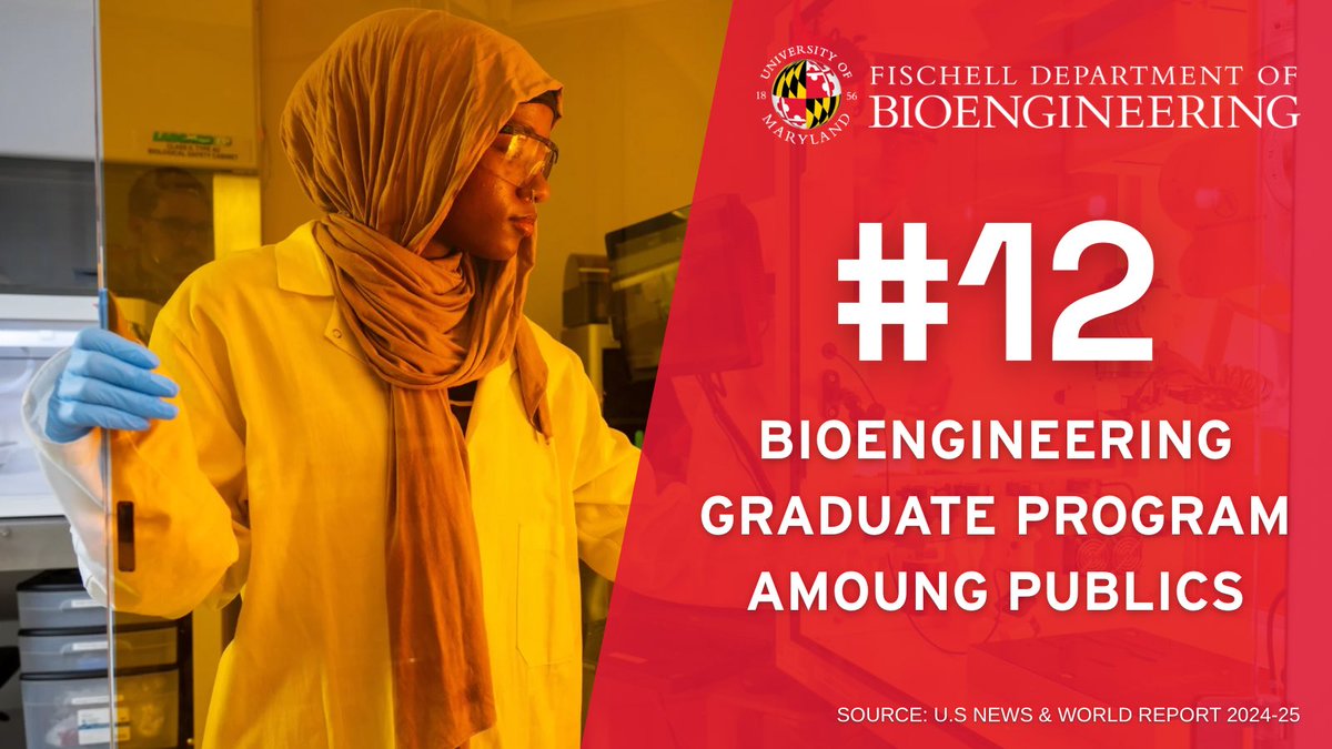 The Fischell Department of Bioengineering graduate program maintains its #12 ranking among public universities and #28 overall, according to the 2025-26 @USNews rankings!
Read more at: bioe.umd.edu/news/story/umd…
