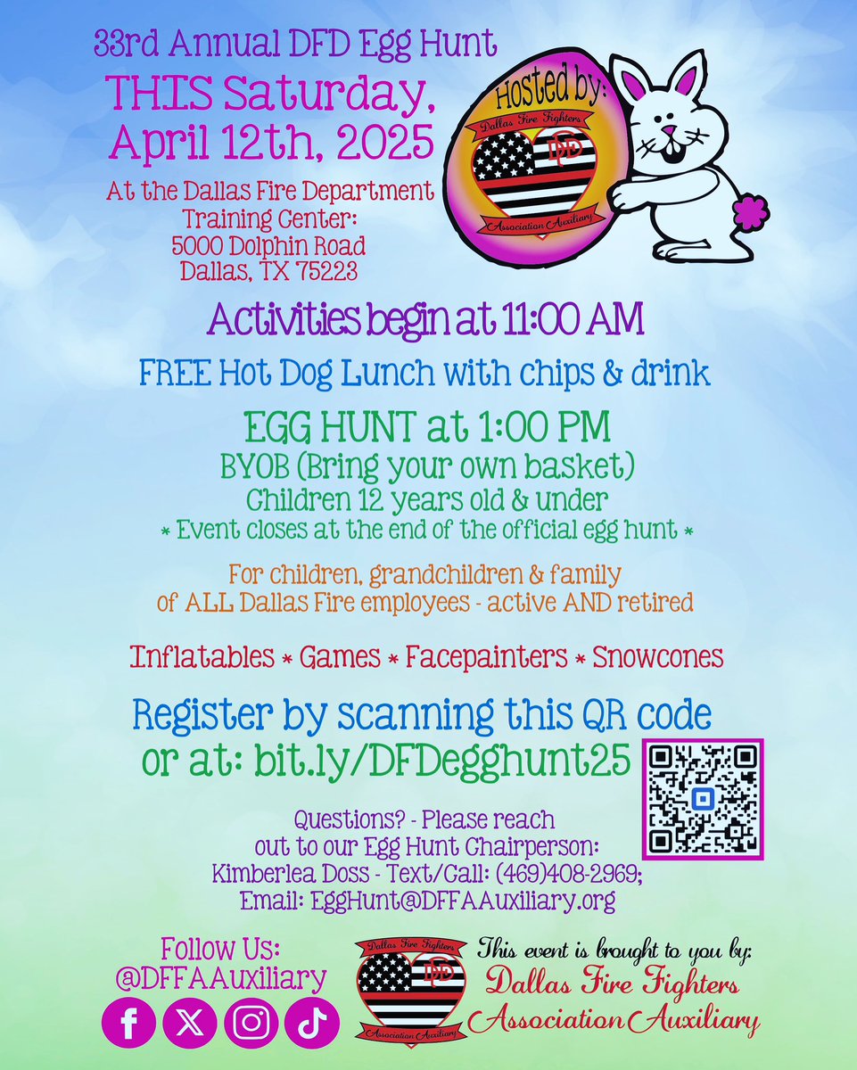DFFAAuxiliary's tweet photo. This Saturday for all Dallas Fire Department families, active and retired! 🐣❤️🚒🚑❤️🐣 https://t.co/Wet1PrTBfC