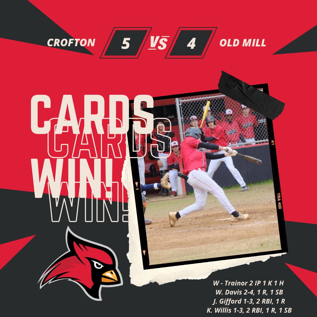 Cardinals start off the week with a 5-4 win over Old Mill. JV picks up a 16-7 win on the road.