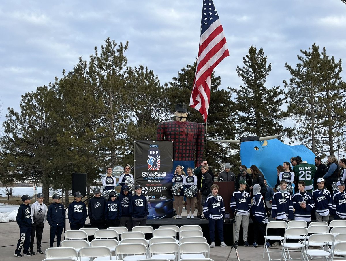 JoelHoover's tweet photo. It is official: Bemidji has been announced as a preliminary site for the 2026 IIHF World Junior Championship. Pre-tournament games will be held at the Sanford Center in December. https://t.co/7d4EYTY5vG
