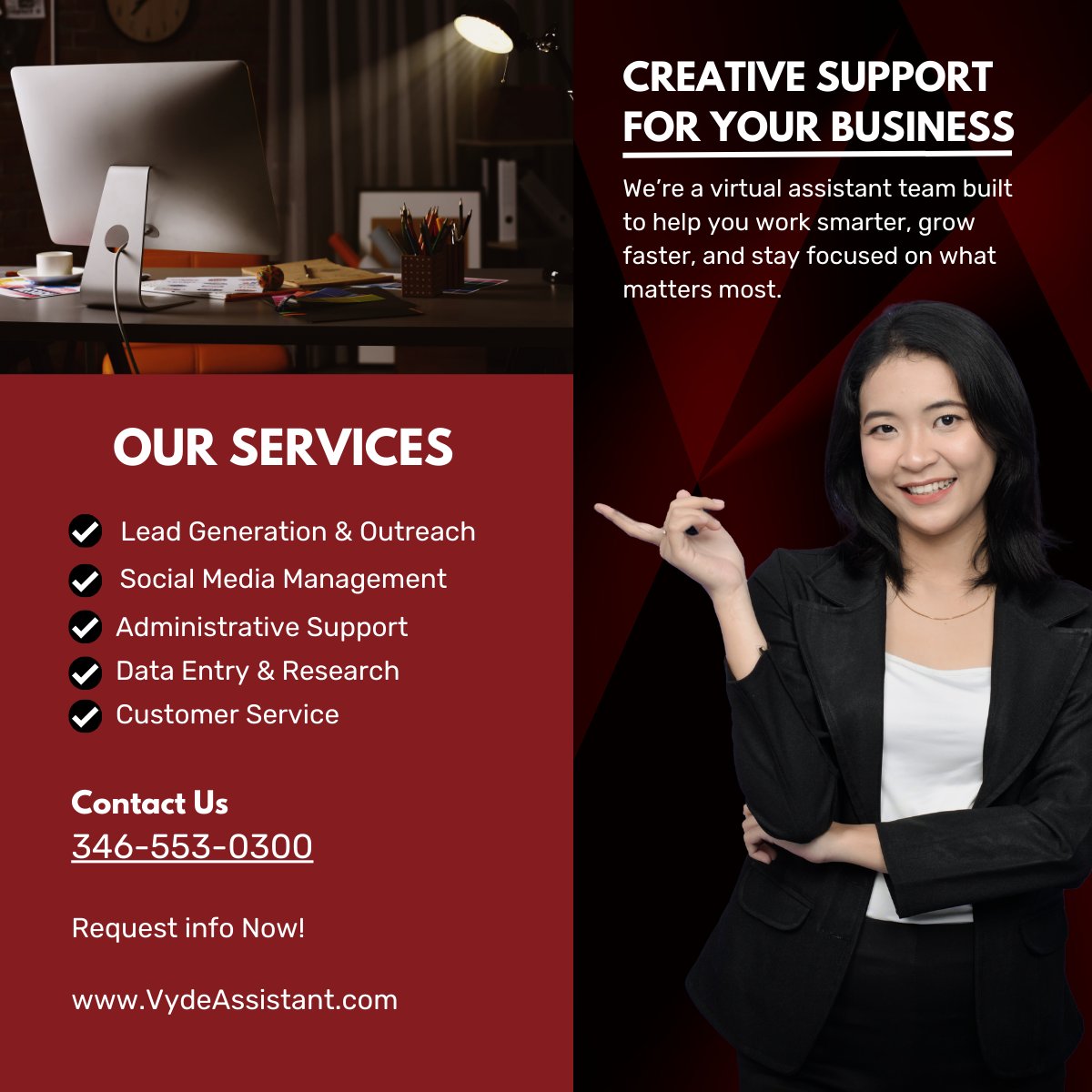 VydeAssistant's tweet image. Need help with admin tasks or social media?
We provide competitive virtual assistant services to help your business grow! 🚀

📞 346-553-0300
🌐 VydeAssistant.com

#VirtualAssistant #VydeAssistant #SmallBusinessSupport #AdminHelp #SocialMediaSupport #VAAgency