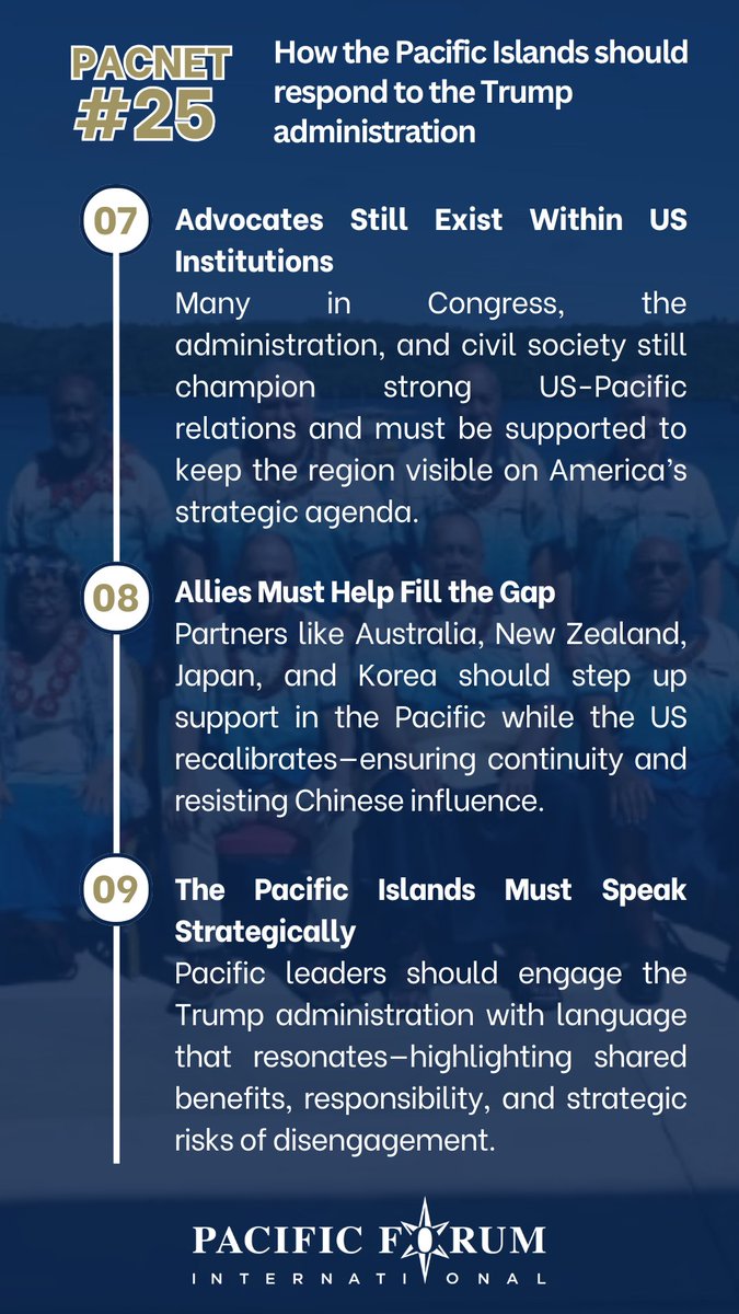 PacificForum's tweet photo. ๐ New #PacNet out now!
In PacNet #25, @RepEdCase lays out how the #PacificIslands should position themselves in light of a second #Trump administration.
A must-read on #leadership, #strategy, and resilience in the #IndoPacific.
Read here: https://t.co/ohROxdrfqZ
#PacificForum https://t.co/jxH4Q2oG8E