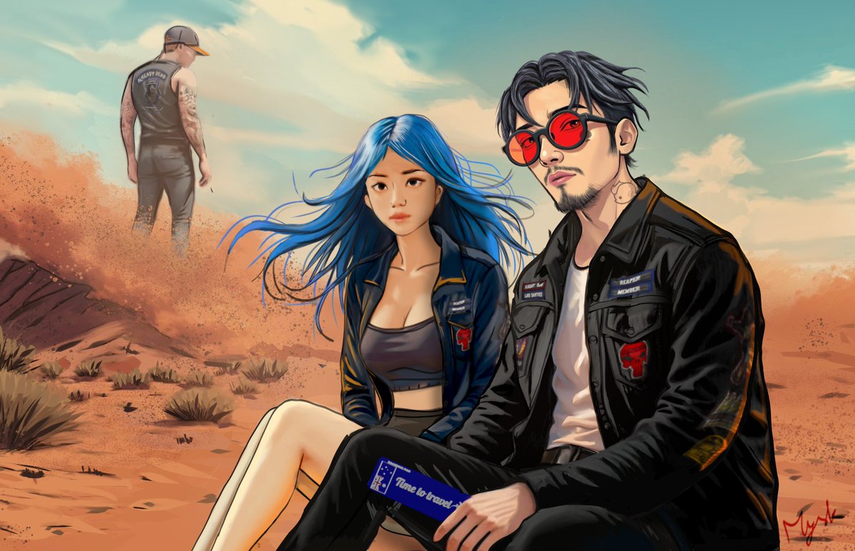 AneMysk's tweet photo. I have been working on something for the last few days. I'm a little rusty, so bear with me. I'm still trying to figure out how to add tattoos well, maybe soon. This is a fan art of GTA RP - a little trip that Cora and Shang took to find Barry. #nopixel #admc #fanart https://t.co/mw6pzEgonw