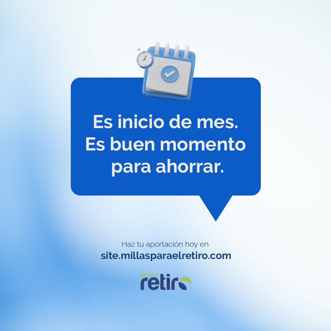 millas_retiro's tweet photo. 💬 Recordatorio:
Hoy es el momento perfecto para ahorrar.
✅ Es la primera semana del mes
✅ Tu futuro te lo va a agradecer

💡 Haz tu aportación hoy y sigue construyendo tu retiro paso a paso.
👉 https://t.co/cmhsOwXXtZ https://t.co/xOmaUoL4TS