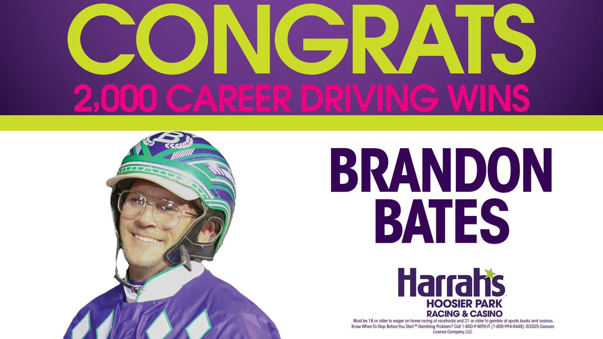 Congratulations to driver Brandon Bates who secured his 2,000th career driving victory this afternoon at Oak Grove aboard Talk Racy To Me! #PlayHP