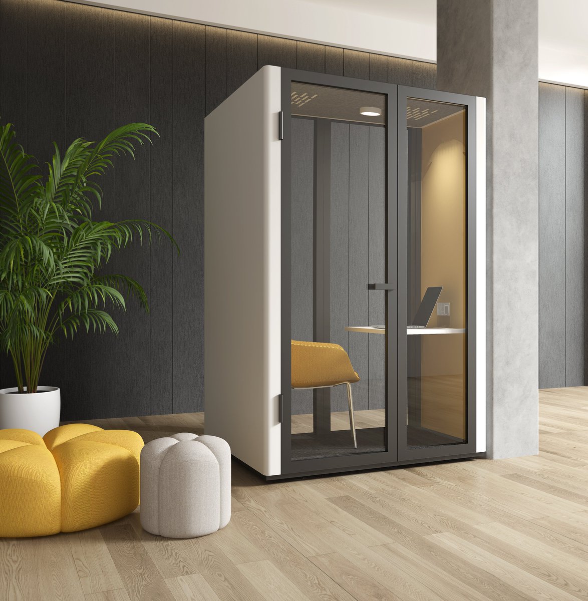 FriantUSA's tweet photo. ReddiSpace: our acoustic booth that's customizable inside and out and provides a comfortable nook for focus and privacy. Available in five sizes for every team's needs. Ready for go time, ready for getting in the zone — ready for anything. | #friant #officefurniture #officedesign https://t.co/jMYnYAJThT