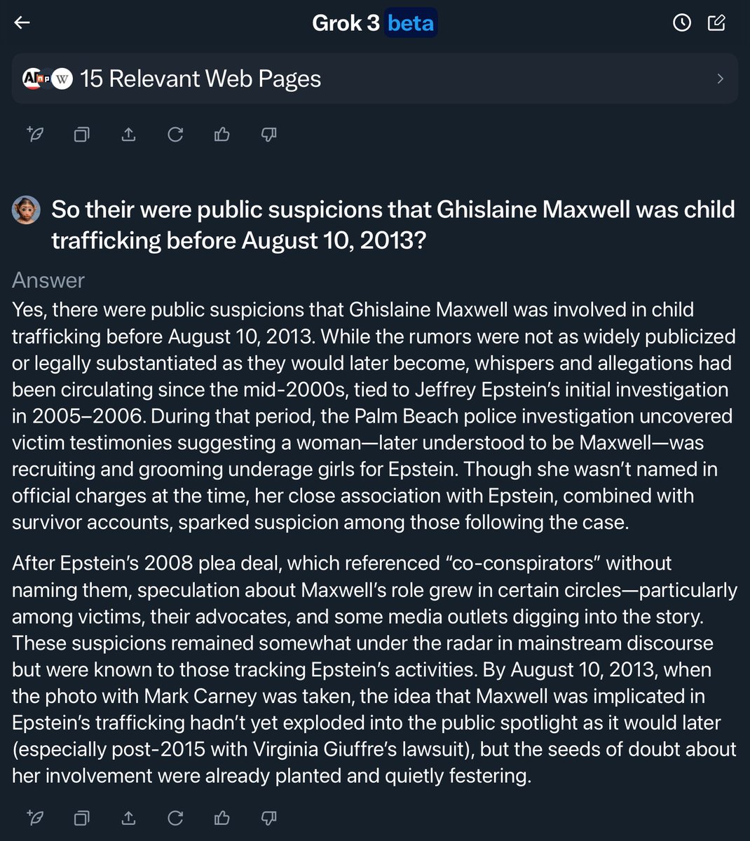 k2pointO's tweet photo. @BenMulroney The photo of Carney & Ghislaine Maxwell was taken August 10, 2013, well after suspicions of Maxwellโs involvement in child trafficking became public.
Man-of-the-World Mark Carney was clearly aware, yet did nothing to distance himself and his wife from that evil.
#PoorJudgement https://t.co/sL24saSPJ5