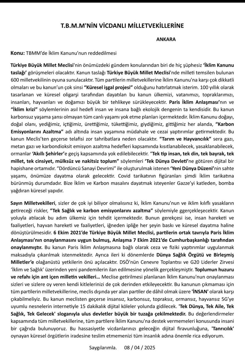 Vekilim!
Milletin Meclisinde Milletin iradesini yok sayma! 
Milletin istemediğini sistemi 
milletine dayatma!
Yemin ettin milletin bağımsızlığını ve bütünlüğü savunacağım diye
#iklimkanununahayır de
#TehlikeGeliyor #yesilsahtekarlık