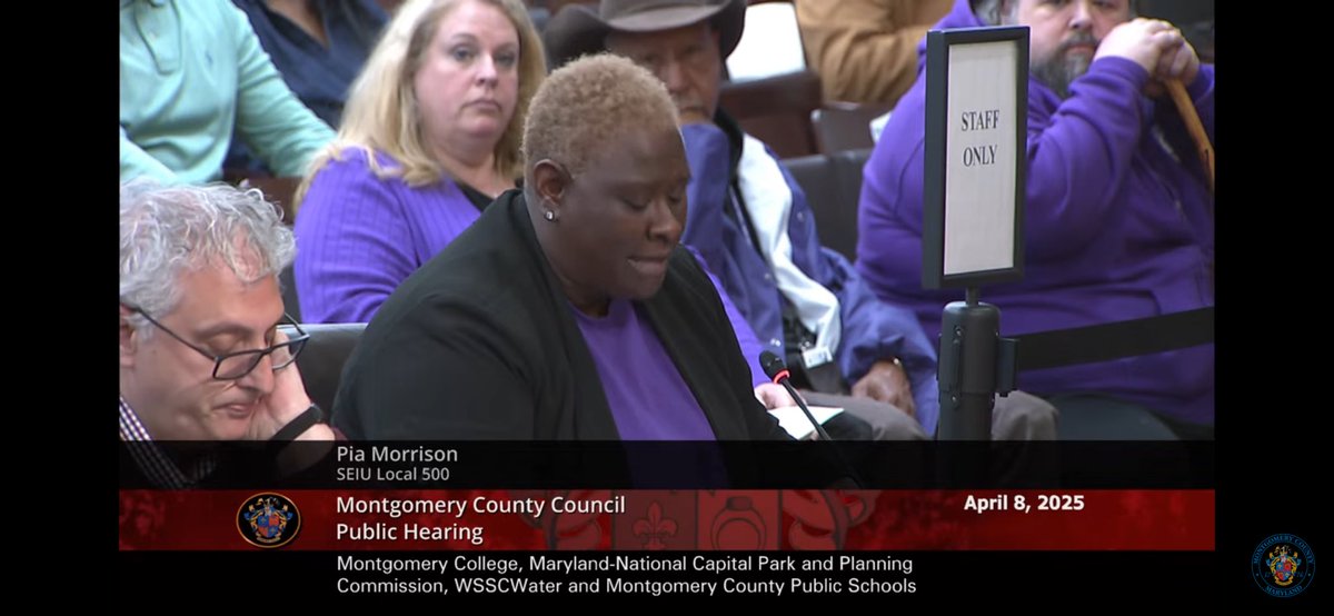 Tonight, our President Pia Morrison was joined by fellow SEIU Local 500 members to speak out before the <a href="/MoCoCouncilMD/">Montgomery Council</a> in demanding the resources for a fully funded <a href="/MCPS/">MCPS</a> budget. #FUNDOURSCHOOLS