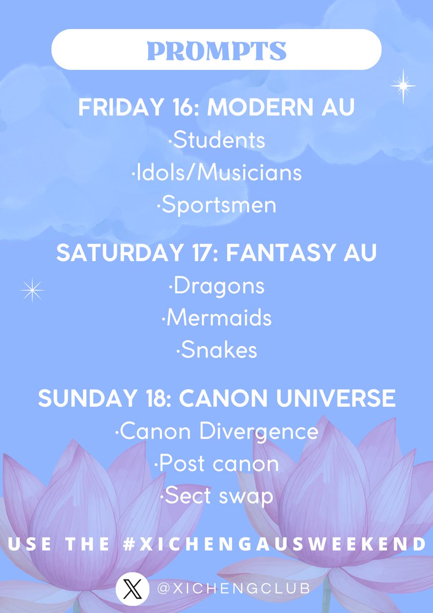 We are very proud to formally present the first event organized by the page 🥳
We hope you enjoy the proposal. We wish to see your contributions to our beloved couple and, above all, we hope we all enjoy it together 🙌🏻

#xicheng  #XiChengAUsWeekend