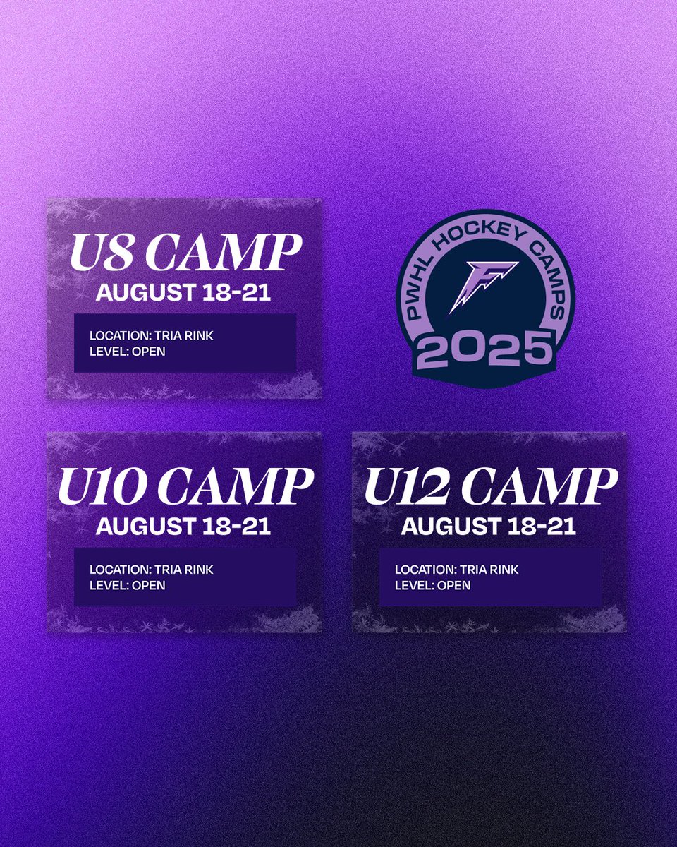Minnesota Frost (@pwhl_minnesota) on Twitter photo Calling all future Frost stars! 🗣️
Join us this summer at TRIA Rink for our Development Camps! All skill levels are welcome.
📆 August 18–21, 2025
➡️ U8, U10 + U12
🗳️ Register now! bit.ly/42o4Xrs Calling all future Frost stars! 🗣️
Join us this summer at TRIA Rink for our Development Camps! All skill levels are welcome.
📆 August 18–21, 2025
➡️ U8, U10 + U12
🗳️ Register now! bit.ly/42o4Xrs