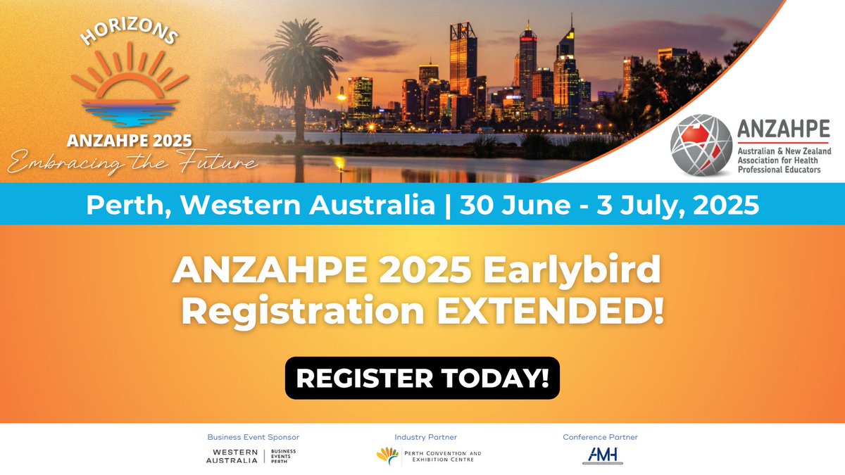 Great news! Earlybird registration for #ANZAHPE2025 has been extended Until 15 May 2025! Don’t miss this chance to secure your spot at the best rate.
Register now and join us for an inspiring event.
eventstudio.eventsair.com/anzahpe-2025/r…