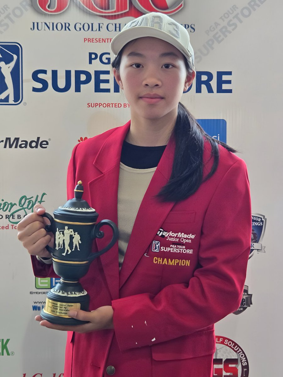 JuniorGolfChamp's tweet photo. Congratulations to Jillian Chu from Frisco, TX, on capturing the Girls 10-12 title at the @TaylorMadeGolf Jr Open Championship earning her second straight Red Jacket. Toughest test yet, 30+ mph winds &amp; temps btw 35–40 degrees both days. #JGC25 #TMJO25 https://t.co/xvRU0pvh5p