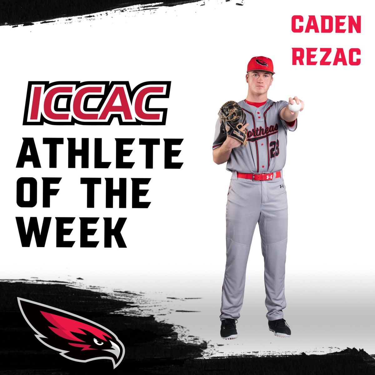 Caden Rezac has been named <a href="/ICCACSports/">ICCAC Sports</a> Athlete of the Week! 

The freshman tossed seven innings, allowed just three hits and struck out 13 batters Friday against Ellsworth to secure the honor!

𝘍𝘶𝘭𝘭 𝘓𝘪𝘴𝘵 🔗: bit.ly/ICCACApril8

#ClawsDown | 🔴⚫️⚪️⚾️
