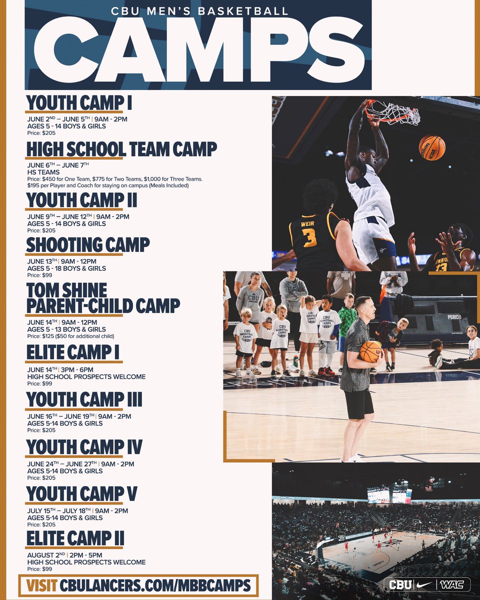 Don’t Miss out on any of our Camp Opportunities!! 🏀

📝Sign up at CBULancers.com

#LanceUp⚔️