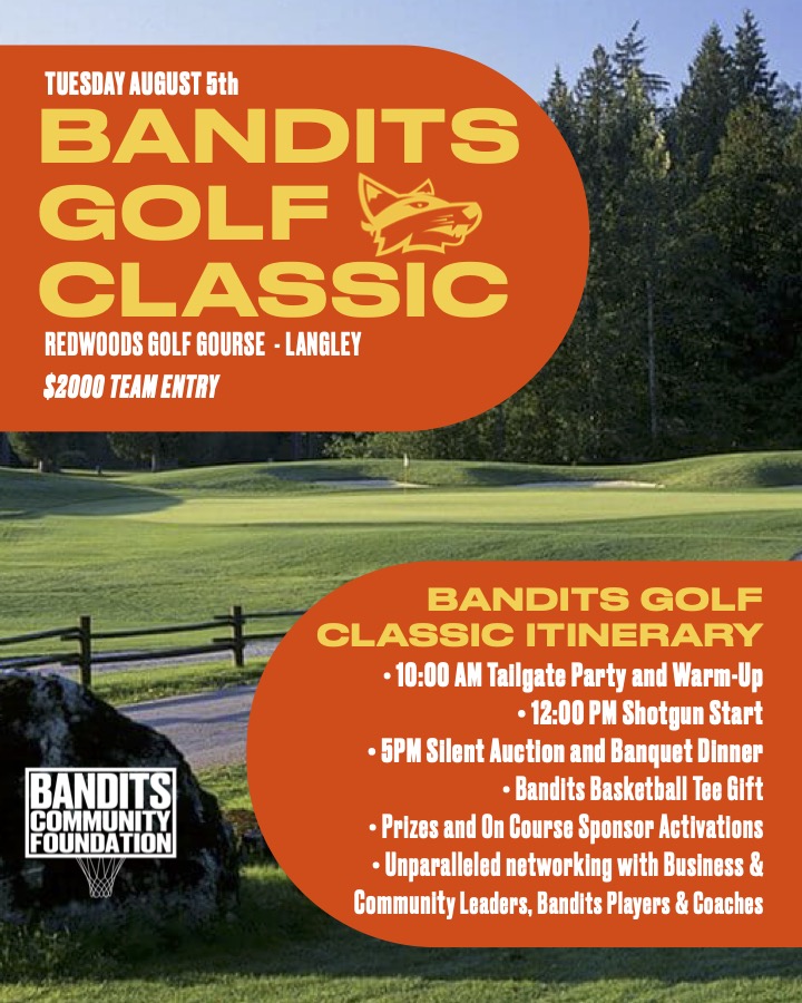banditsFDN's tweet photo. We are thrilled to announce the first-ever Bandits Community Foundation Charity Golf Classic! ⛳️

🗓️ Tuesday, August 5, 2025, 12:00 PM
📍 Redwoods Golf Course, Langley

Register at learn more at https://t.co/Tqcugtd3Bg. We’ll see you on the greens! https://t.co/oBcXCaseNq