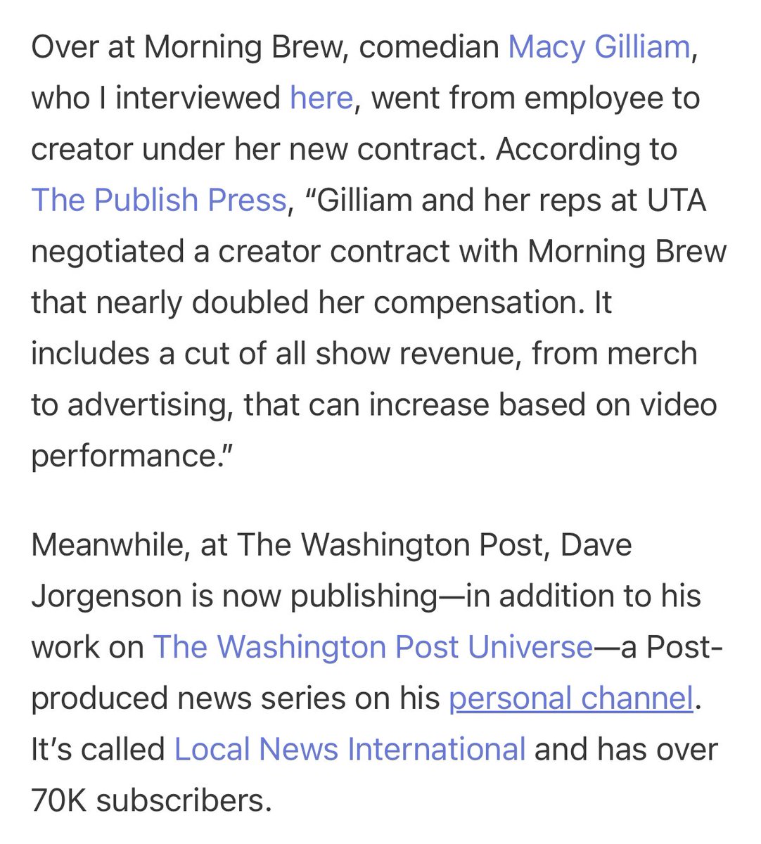 Rachel Karten (@milkkarten) on Twitter photo wrote about how big media companies like <a href="/MorningBrew/">Morning Brew āļø</a> and <a href="/washingtonpost/">The Washington Post</a> are signing contracts with their social hosts like <a href="/macyagilliam/">macy</a> and <a href="/davejorgenson/">iām @davejorgenson on bluesky (not @jdvance)</a> that treat them more like talent than employees wrote about how big media companies like <a href="/MorningBrew/">Morning Brew āļø</a> and <a href="/washingtonpost/">The Washington Post</a> are signing contracts with their social hosts like <a href="/macyagilliam/">macy</a> and <a href="/davejorgenson/">iām @davejorgenson on bluesky (not @jdvance)</a> that treat them more like talent than employees