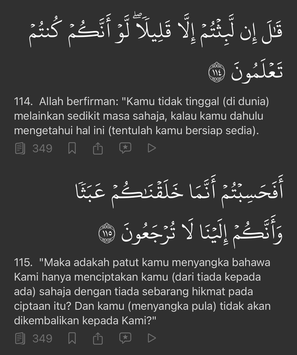 chairmanGLC's tweet photo. Hidup ini singkat. Jangan bazirkan masa dengan perbuatan yang sia-sia.

23:114-115 https://t.co/CYuRBIpr1f