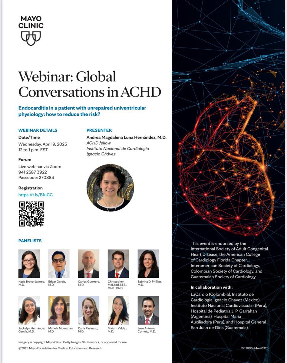 Mexico ACHD Program (@achdmexico) on Twitter photo Do not miss this opportunity!
Tomorrow, our esteemed fellow Andrea Luna will present a compelling case from the Congenital Heart Disease Service at the National Institute of Cardiology Ignacio Chávez during the Global conversations in ACHD.
<a href="/Garedg23/">Edgar GC</a> <a href="/stephy2611/">Stephanie Angulo</a> <a href="/Jonareyes98/">Jonathan Reyes</a> Do not miss this opportunity!
Tomorrow, our esteemed fellow Andrea Luna will present a compelling case from the Congenital Heart Disease Service at the National Institute of Cardiology Ignacio Chávez during the Global conversations in ACHD.
<a href="/Garedg23/">Edgar GC</a> <a href="/stephy2611/">Stephanie Angulo</a> <a href="/Jonareyes98/">Jonathan Reyes</a>